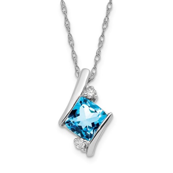 Sterling Silver Gemstone & Diamond Charm Pendant Necklace Square Checkerboard - Picture 14 of 16